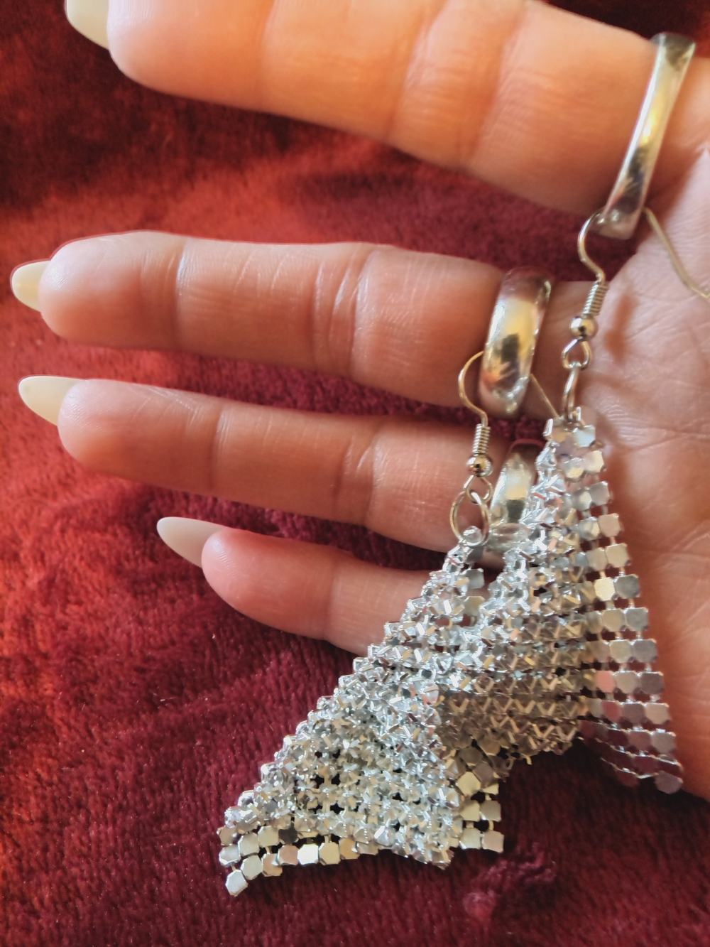 Silver Mesh Cascade Drop Earrings for Women